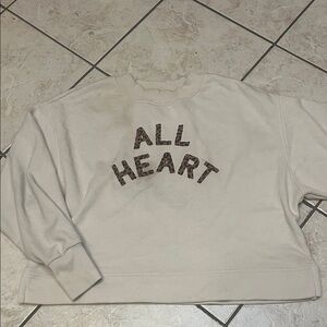 Old Navy Cream Sweatshiry with Leopard Print “ALL HEART” Accent M